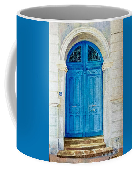 Porte Coffee Mug featuring the painting Porte Bleue de l'Ancien Notaire by Francoise Chauray