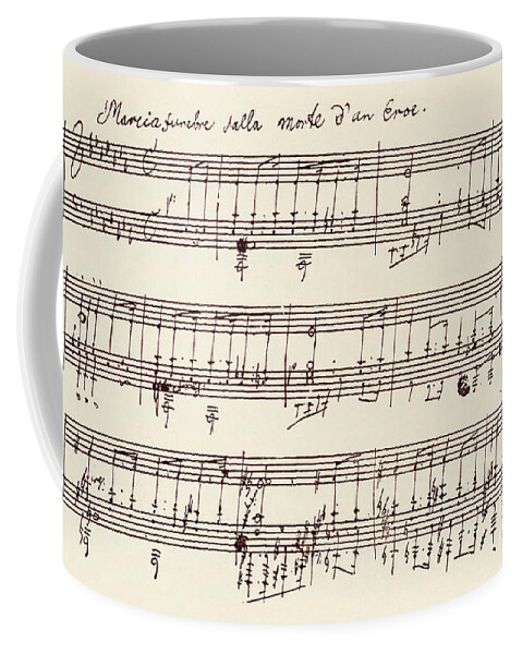 Beethoven Coffee Mug featuring the drawing Portion of the Manuscript of Beethoven's A Flat Major Sonata, Opus 26 by Beethoven