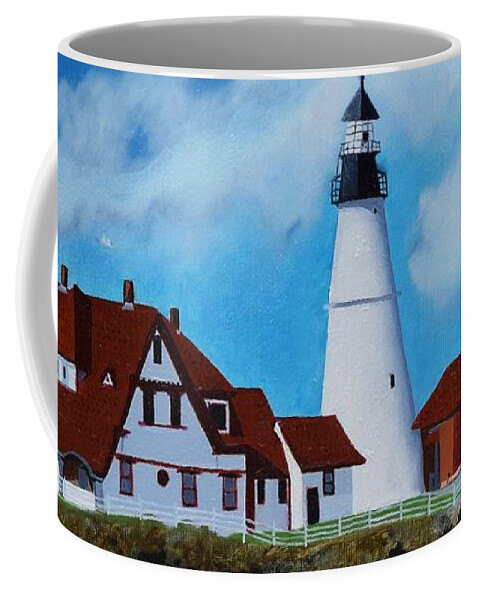Barrieloustark Coffee Mug featuring the painting Portland Head Light in Maine Viewed from the South by Barrie Stark