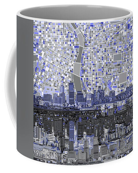 Portland Coffee Mug featuring the digital art Portland Skyline Abstract Nb by Bekim M