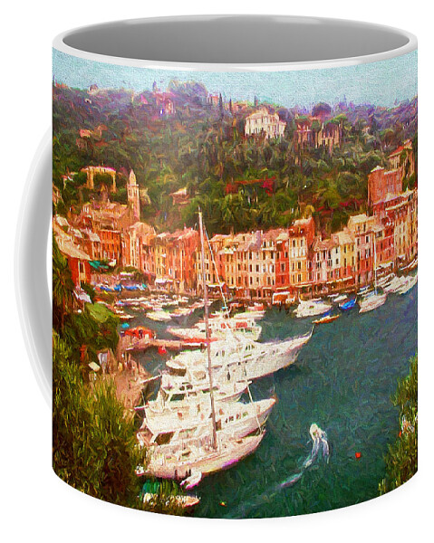 Painting Coffee Mug featuring the painting Portofino View from Above by Mitchell R Grosky