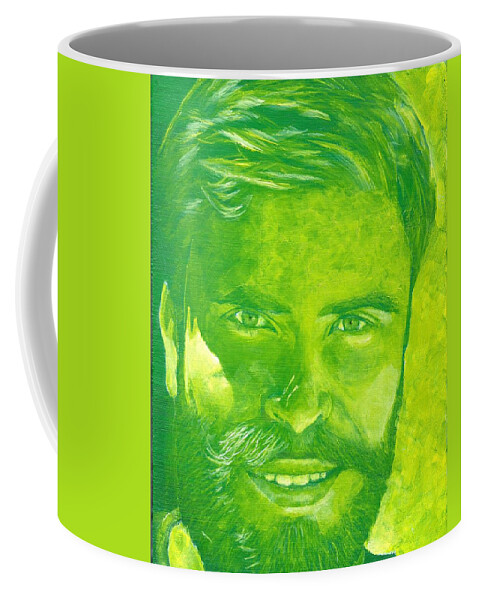 Portrait Coffee Mug featuring the painting Portrait in green by John Neeve