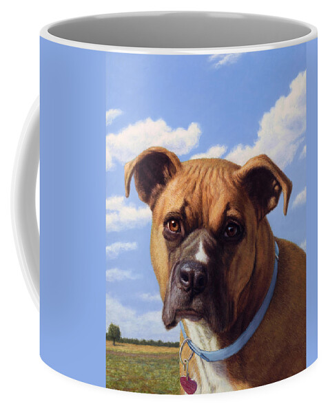 Boxer Coffee Mug featuring the painting Portrait of a Sweet Boxer by James W Johnson