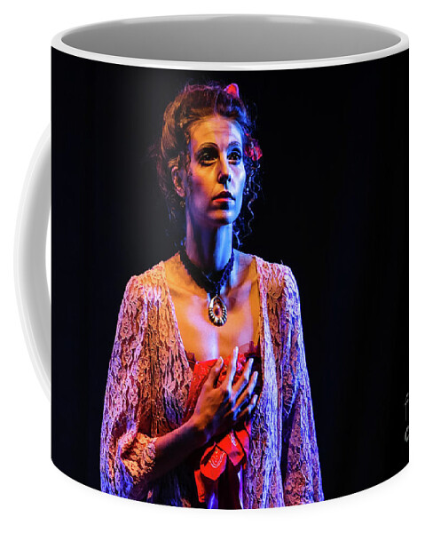 Ballet Coffee Mug featuring the photograph Portrait of ballet dancer in pose on stage by Dimitar Hristov