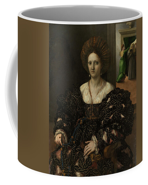 Giulio Romano (rome C. 1499-mantua 1546) Portrait Of Margherita Paleologo C.1531 Coffee Mug featuring the painting Portrait of Margherita by Giulio Romano