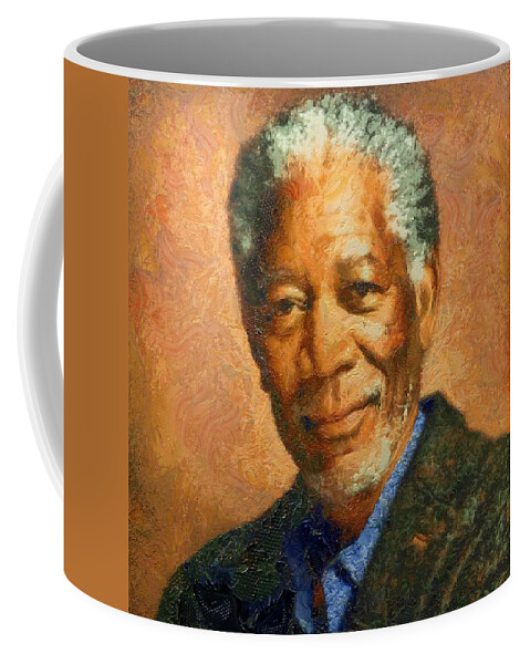 Portrait Coffee Mug featuring the digital art Portrait of Morgan Freeman by Charmaine Zoe