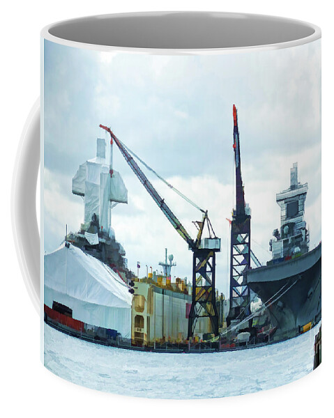 Portsmouth Shipyard Coffee Mug featuring the painting Portsmouth Shipyard 1 by Jeelan Clark