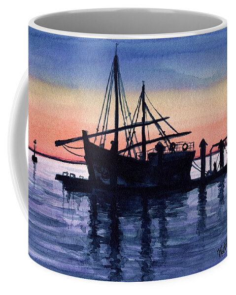 Portuguese Fishing Boat Coffee Mug featuring the painting Portuguese Fishing Boat by Dora Hathazi Mendes