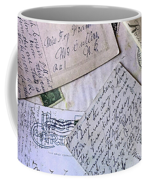 Letters Coffee Mug featuring the digital art Postcards and Proposals by Gina Harrison