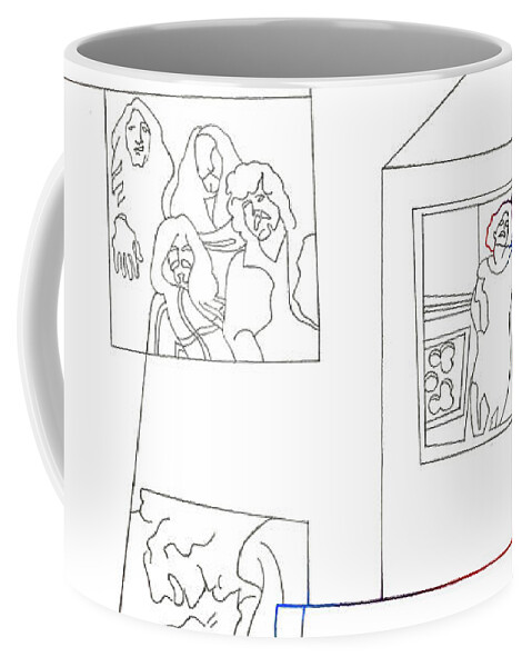Nyc Coffee Mug featuring the drawing Posters on a Bedroom Wall 1973 by Stan Magnan