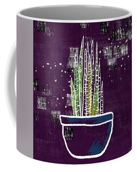 Purple Coffee Mug featuring the mixed media Potted Snake Plant- Art by Linda Woods by Linda Woods