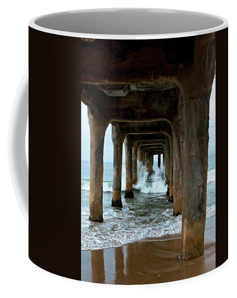 Crashing Waves Coffee Mug featuring the photograph Pounded Pier by Lorraine Devon Wilke