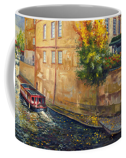 Oil.prague Coffee Mug featuring the painting Prague Venice Chertovka 2 by Yuriy Shevchuk