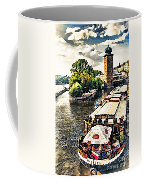 Prague Coffee Mug featuring the painting Prague Vltava river cruise watercolor by Justyna Jaszke JBJart
