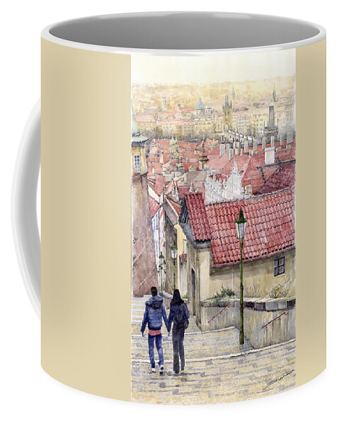 Watercolor Coffee Mug featuring the painting Prague Zamecky Schody Castle Steps by Yuriy Shevchuk
