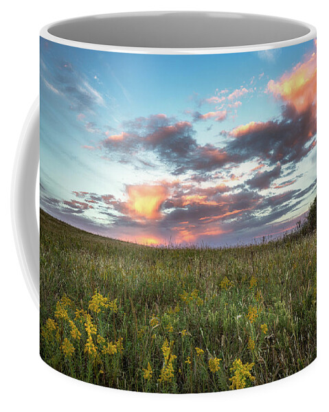 Oklahoma Coffee Mug featuring the photograph Prairie Fire - Beautiful Sky Over Tallgrass Prairie in Oklahoma by Southern Plains Photography
