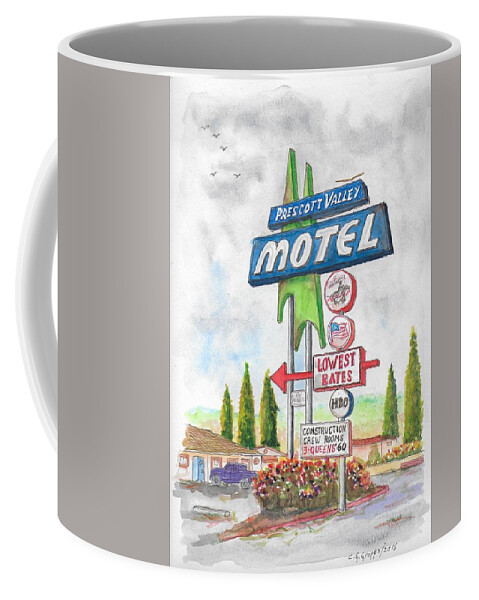 Prescott Valley Motel Coffee Mug featuring the painting Prescott Valley Motel in Prescott, Arizona by Carlos G Groppa