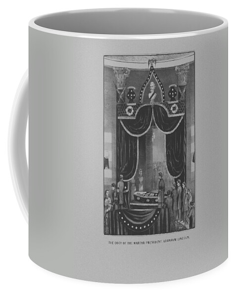 Abe Lincoln Coffee Mug featuring the drawing President Abraham Lincoln Lying In State by War Is Hell Store
