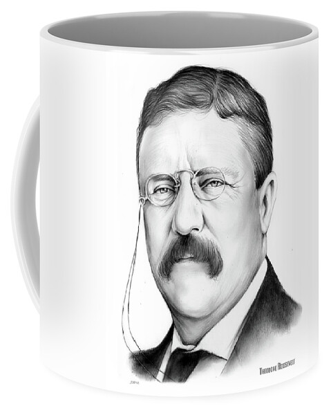 President Coffee Mug featuring the drawing President Theodore Roosevelt 2 by Greg Joens