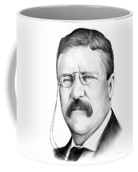 Theodore Roosevelt Coffee Mug featuring the drawing President Theodore Roosevelt by Greg Joens