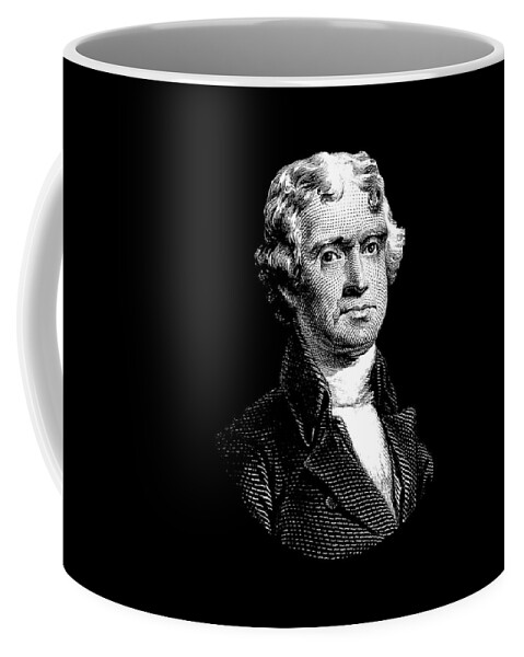 Thomas Jefferson Coffee Mug featuring the digital art President Thomas Jefferson - Black And White by War Is Hell Store