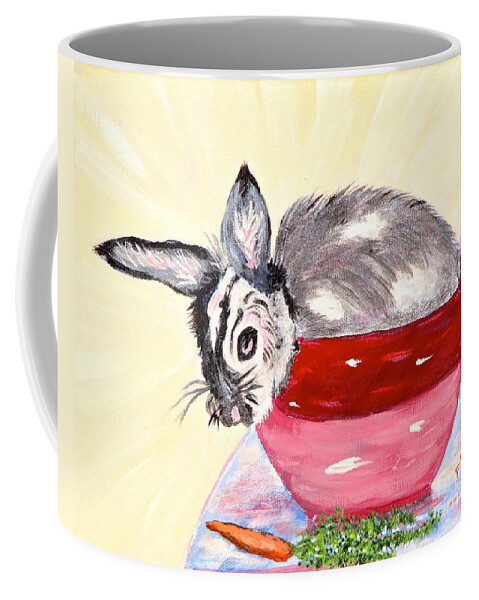 Carrot Coffee Mug featuring the painting Pretty Bowl Bunny by Phyllis Kaltenbach