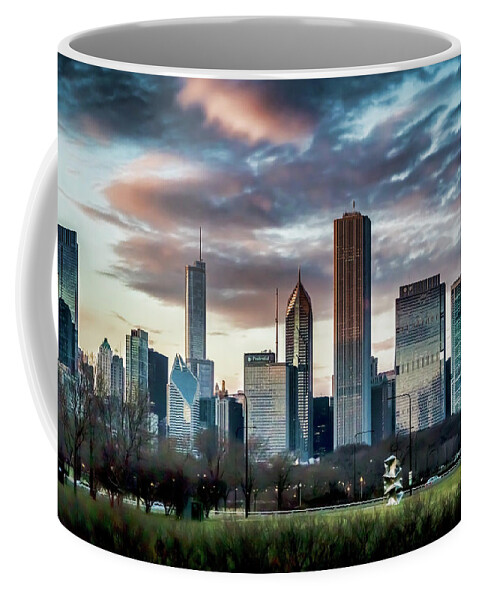 Chicago Coffee Mug featuring the photograph Pretty clouds over Chicago Skyline by Sven Brogren