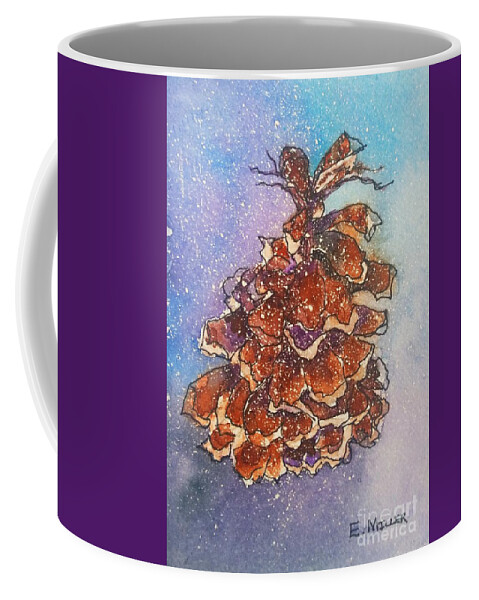 Watercolor Painting Coffee Mug featuring the painting Funky Pinecone by Eunice Miller