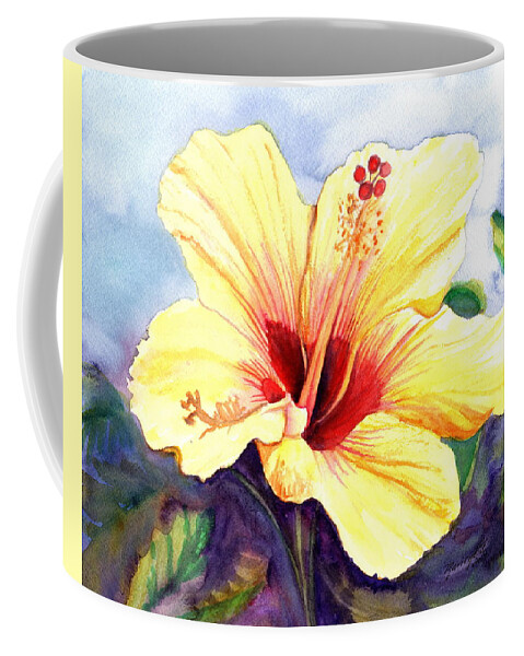 Hibiscus Coffee Mug featuring the painting Pretty Yellow Hibiscus by Marionette Taboniar