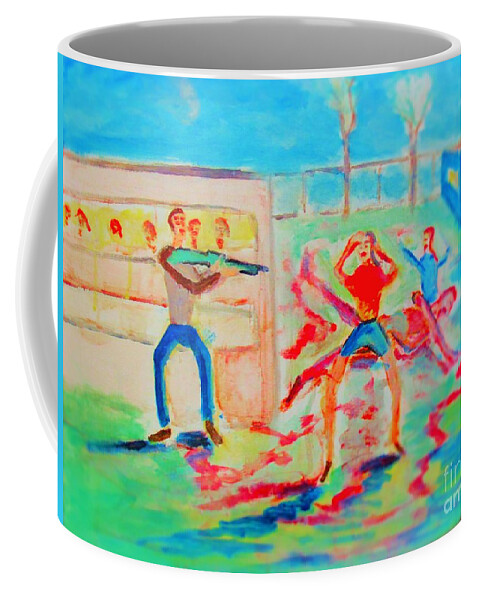 Prevention Coffee Mug featuring the painting Prevention of Shootings Memorial by Stanley Morganstein