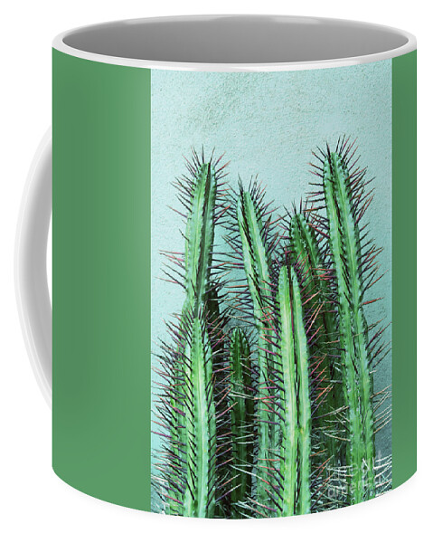 Prick Coffee Mug featuring the mixed media Prick Cactus by Emanuela Carratoni