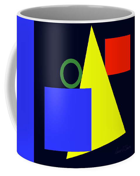  Coffee Mug featuring the digital art Primary Squares Blue and Triangle with Green Circle by Robert J Sadler