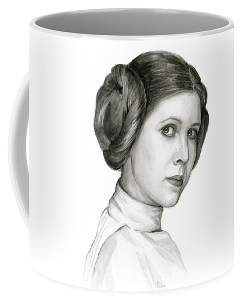 #faatoppicks Coffee Mug featuring the painting Princess Leia Watercolor Portrait by Olga Shvartsur
