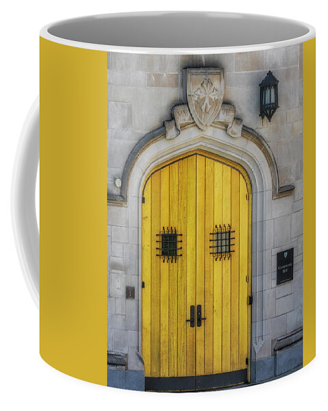 Princeton University Coffee Mug featuring the photograph Princeton University Community Hall Door by Susan Candelario