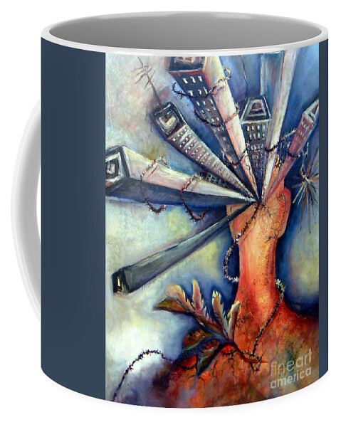 Semi Abstract Coffee Mug featuring the painting Progress Mess by Linda Shackelford