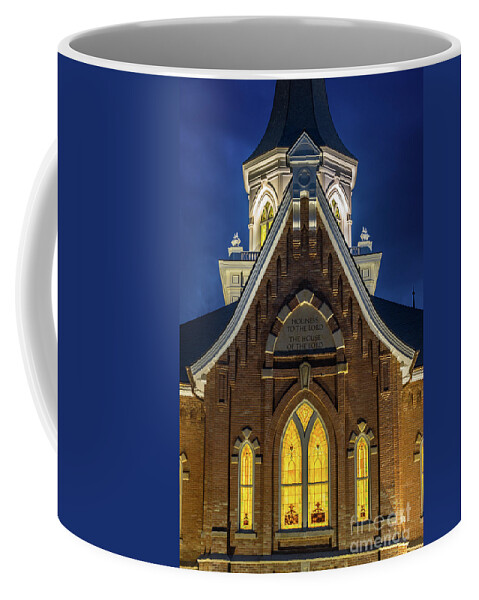 Provo Coffee Mug featuring the photograph Provo City Center Temple Close-up at Night - Utah by Gary Whitton