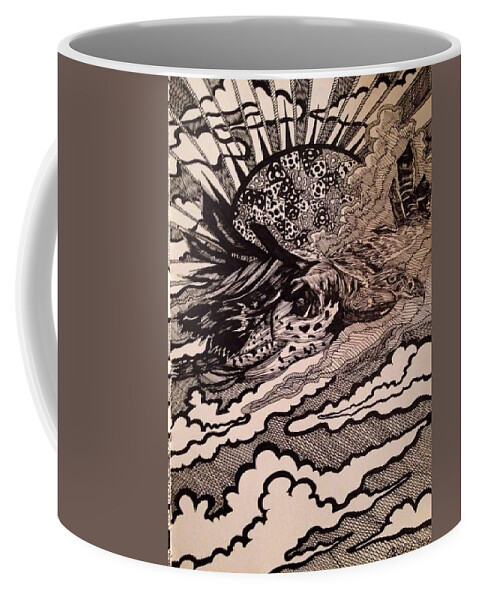 Bird Coffee Mug featuring the drawing Psychedelic Sun Flight by Angela Weddle