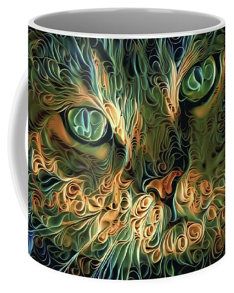 Tabby Cat Coffee Mug featuring the digital art Psychedelic Tabby Cat Art by Peggy Collins