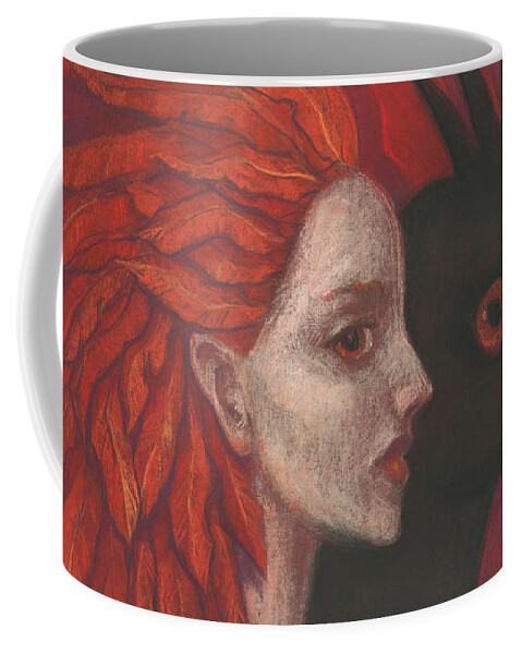 Red Scarlet Orange Coffee Mug featuring the pastel Psychopomp by Julia Khoroshikh