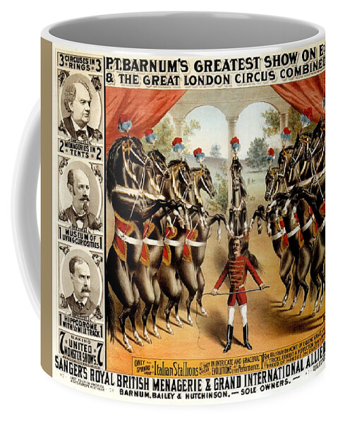 Pt Barnum's Coffee Mug featuring the mixed media PT Barnum's Greatest Show on Earth - Circus - Vintage Advertising Poster by Studio Grafiikka