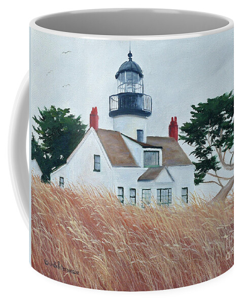 Lighthouse Coffee Mug featuring the painting Pt Pinos Lighthouse by Julie Peterson