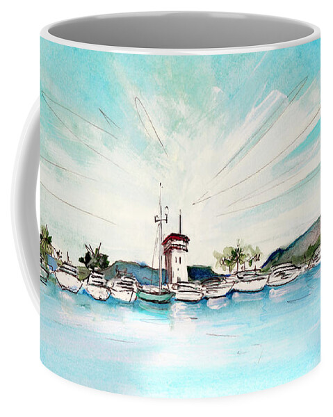 Travel Coffee Mug featuring the painting Puerto Portals 01 by Miki De Goodaboom