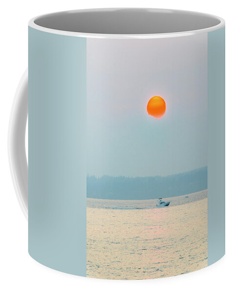 Sunset Coffee Mug featuring the digital art Puget Sound under the heavy smoke by Michael Lee