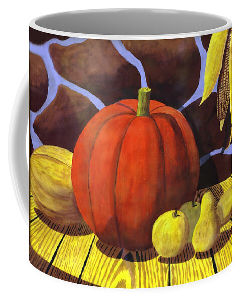 2d Coffee Mug featuring the painting Pumpkin Still Life - Homage to Jon Gnagy by Brian Wallace