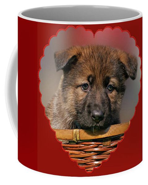 German Shepherd Coffee Mug featuring the photograph Puppy in Red Heart by Sandy Keeton