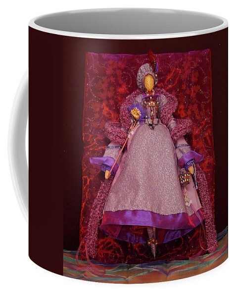 Purple Doll Art Coffee Mug featuring the mixed media Purple Doll by Judy Henninger
