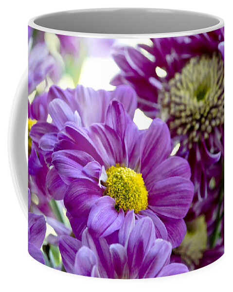 Gerbera Coffee Mug featuring the photograph Purple Flower in Cold Light. by Elena Perelman