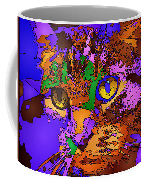Cat Coffee Mug featuring the digital art Purple Love. Pet Series by Rafael Salazar