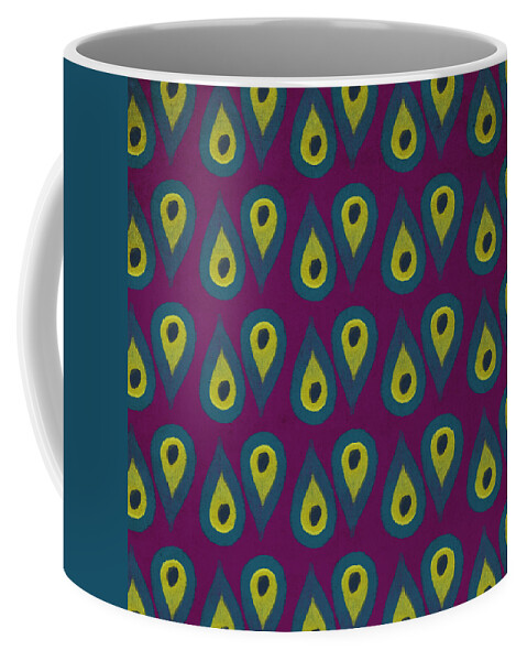 Pattern Coffee Mug featuring the mixed media Purple Peackock Print by Linda Woods