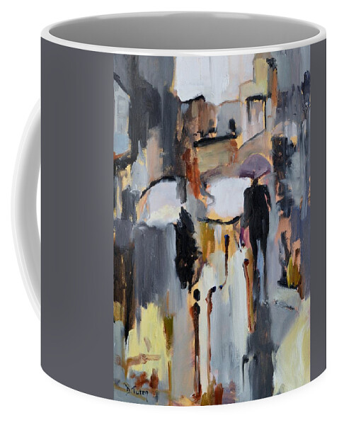 Rain Coffee Mug featuring the painting Purple Umbrella by Donna Tuten